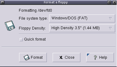 This GUI allows for chosing the FS type and density.